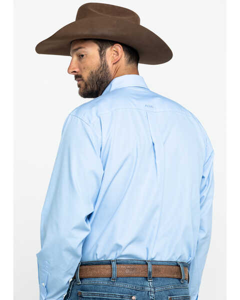 Image #2 - Ariat Men's Wrinkle Free Solid Long Sleeve Button Down Western Shirt , Light Blue, hi-res