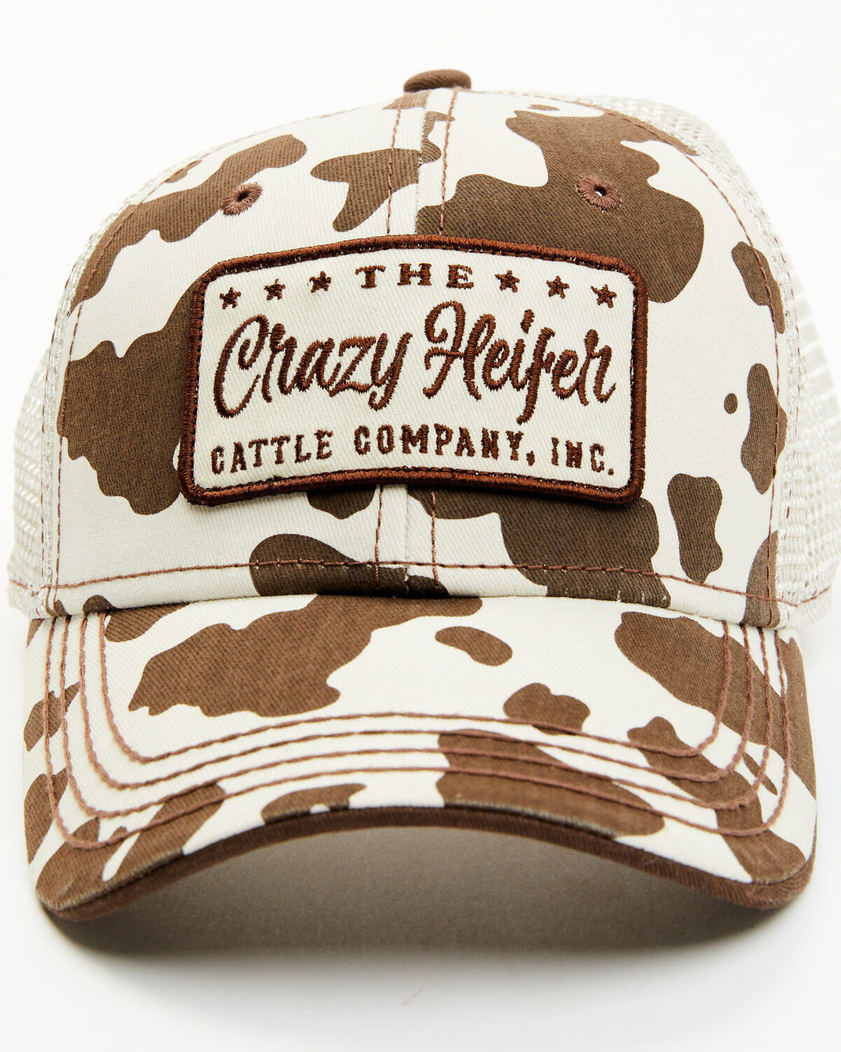 Image #1 - Idyllwind Women's Crazy Heifer Cow Print Mesh-Back Baseball Cap, Lt Brown, hi-res