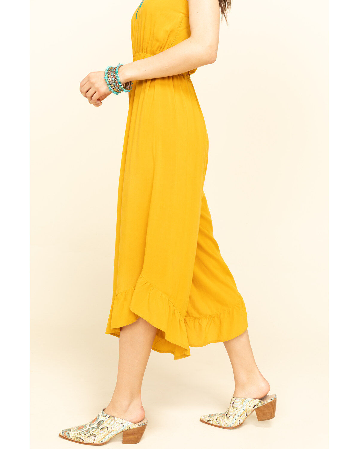 Image #3 - Rock & Roll Denim Women's Squash Blossom Embroidered Culotte Jumpsuit, , hi-res