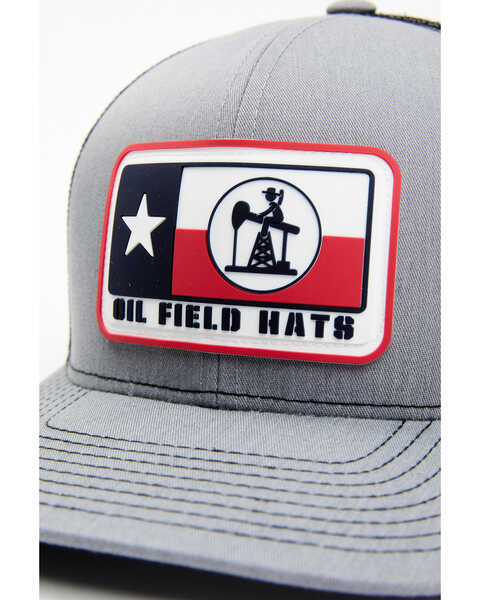 Image #2 - Oil Field Hats Men's Texas Flag Pump Jack Logo Rubber Patch Mesh Back Ball Cap , Grey, hi-res
