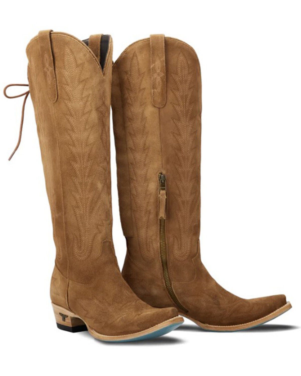 Lane Women's Lexington Knee High Corset Suede Western Boots - Snip Toe, Brown, hi-res