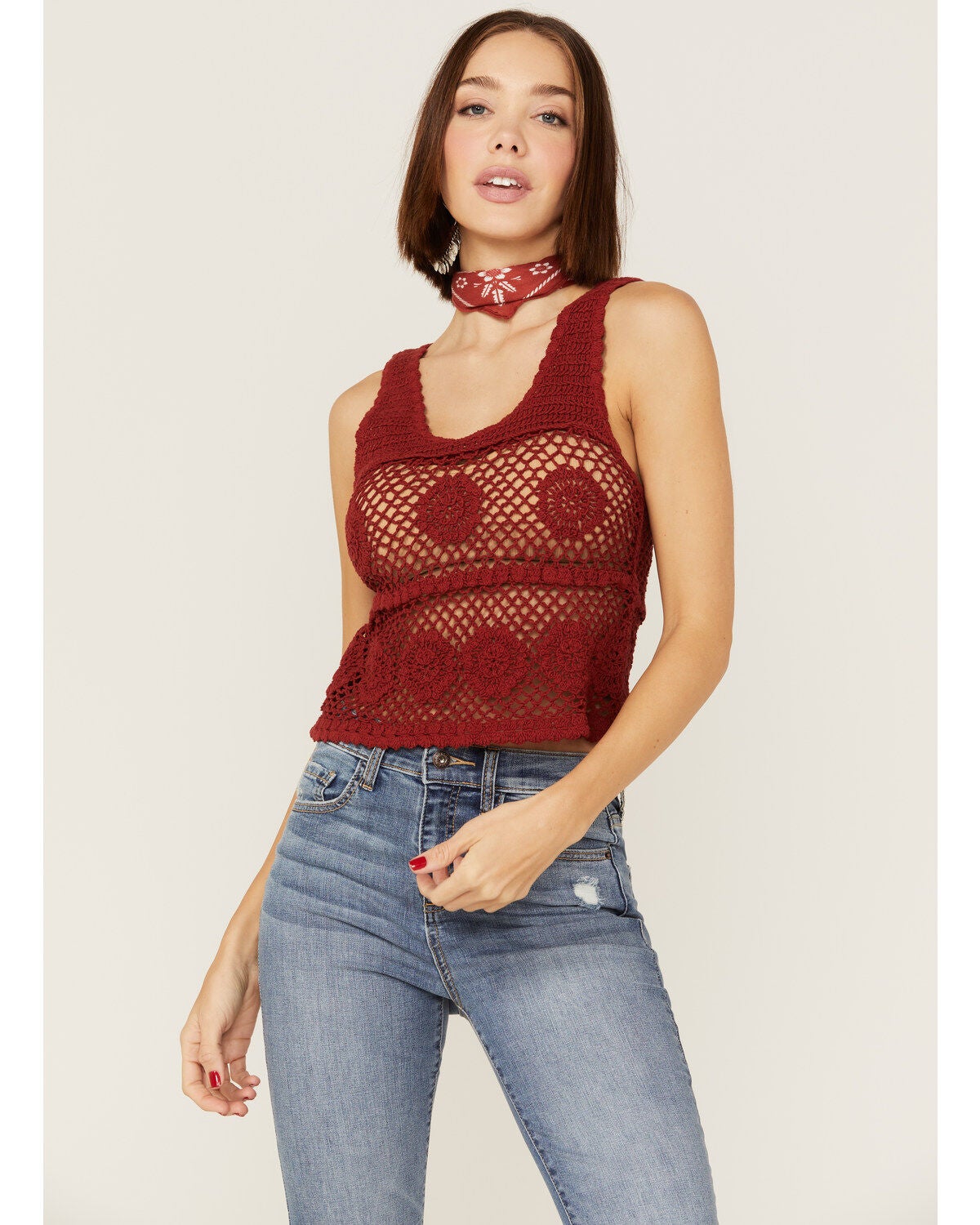 Saints & Hearts Women's Rust Crochet Knit Tank, Rust Copper, hi-res