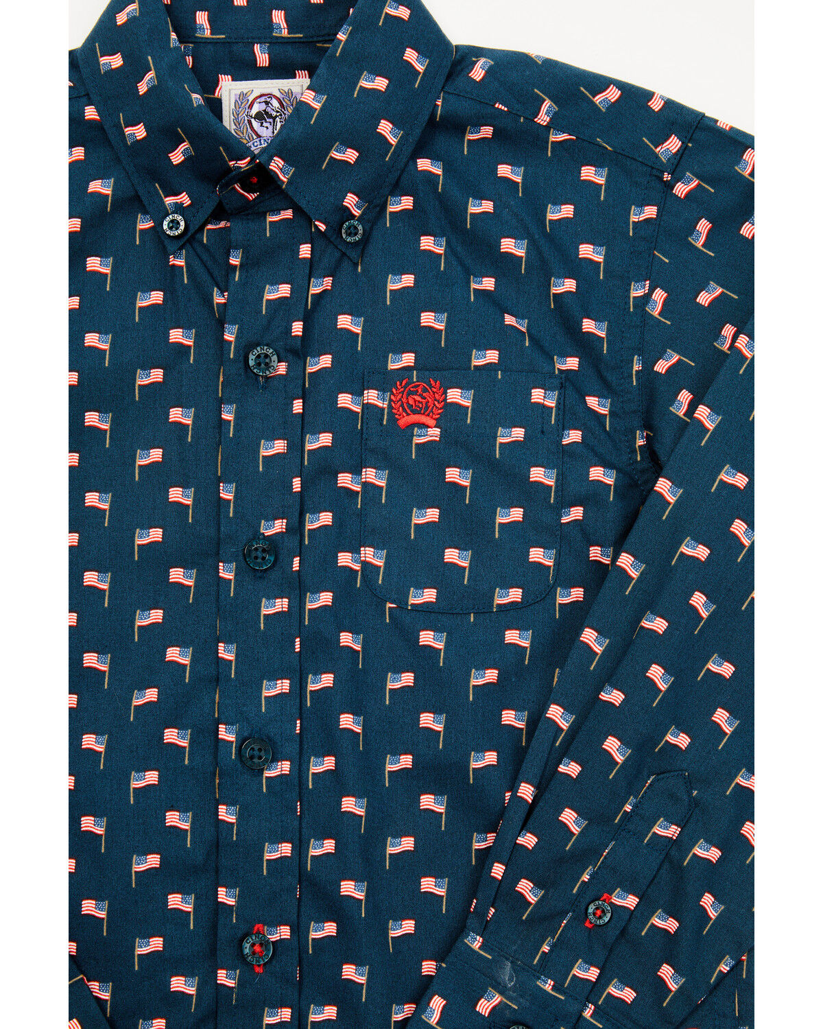 Image #2 - Cinch Toddler Boys' Flag Print Long Sleeve Button-Down Western Shirt, Navy, hi-res