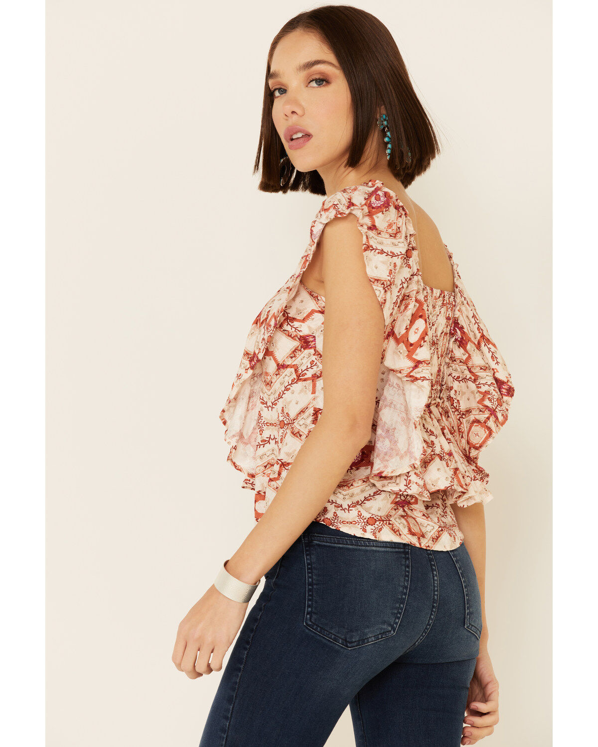 Image #5 - Shyanne Women's Tile Print Ruffle Sleeve Short Sleeve Top, , hi-res