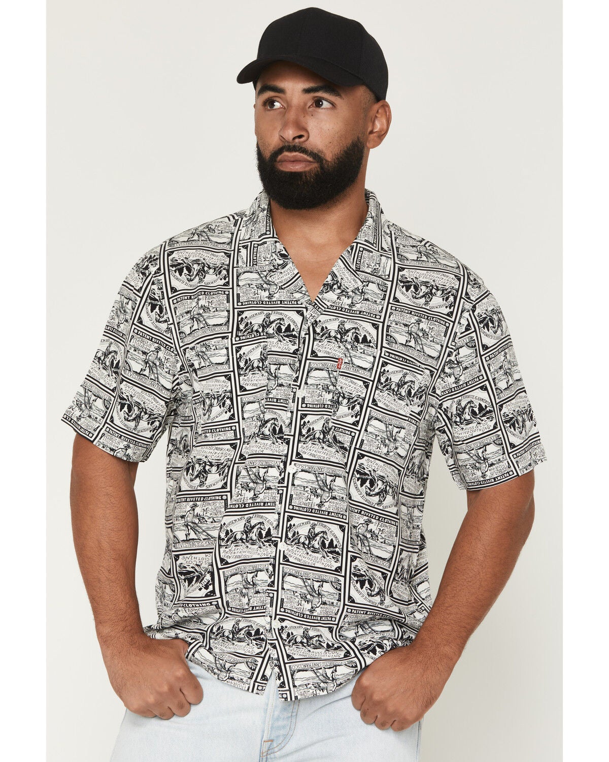 Levi's Men's Camper Miner Niner Heritage Short Sleeve Button-Down Western Shirt, Black, hi-res