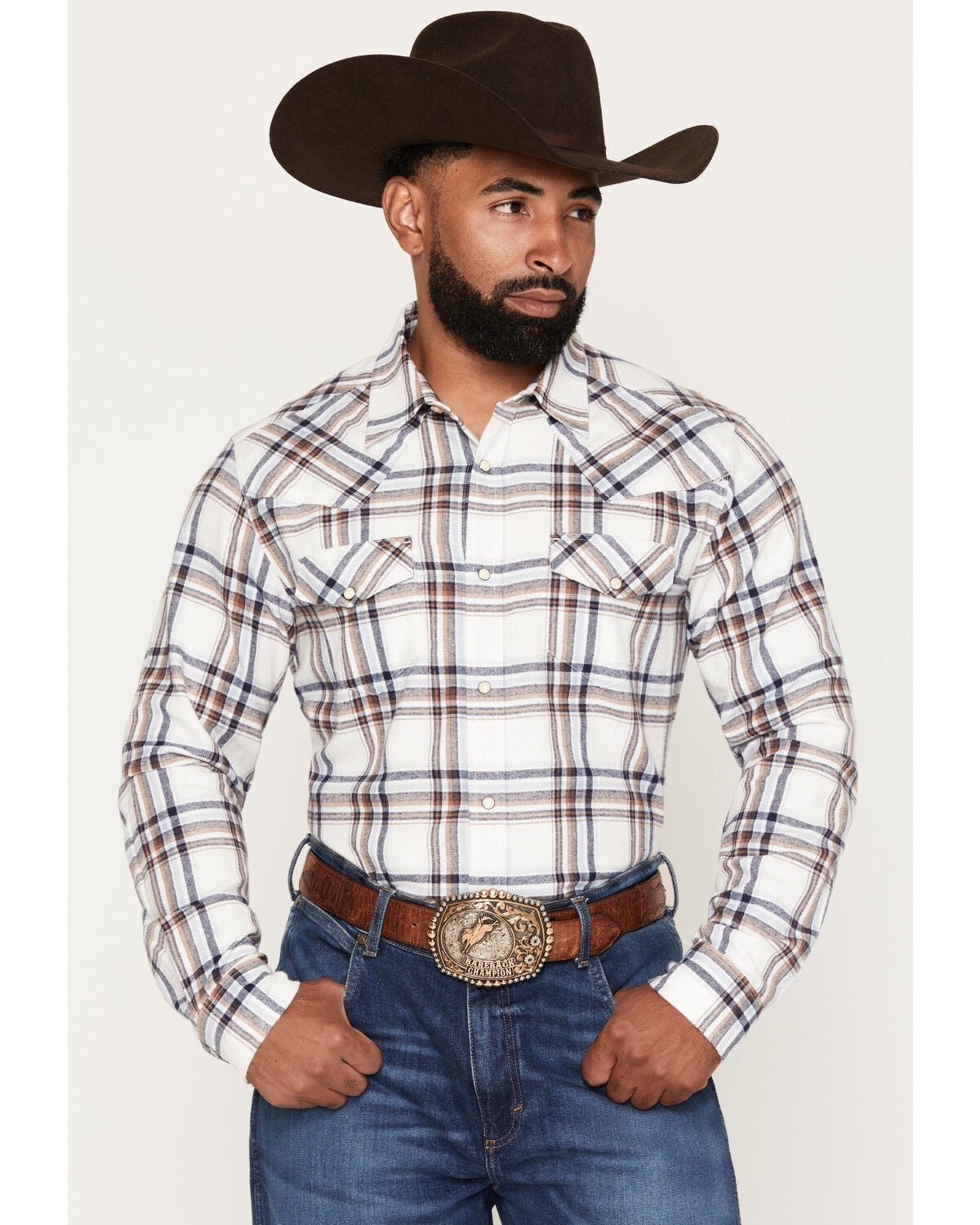 Image #1 - Gibson Trading Co Men's Tucker Plaid Print Long Sleeve Snap Flannel Shirt, White, hi-res