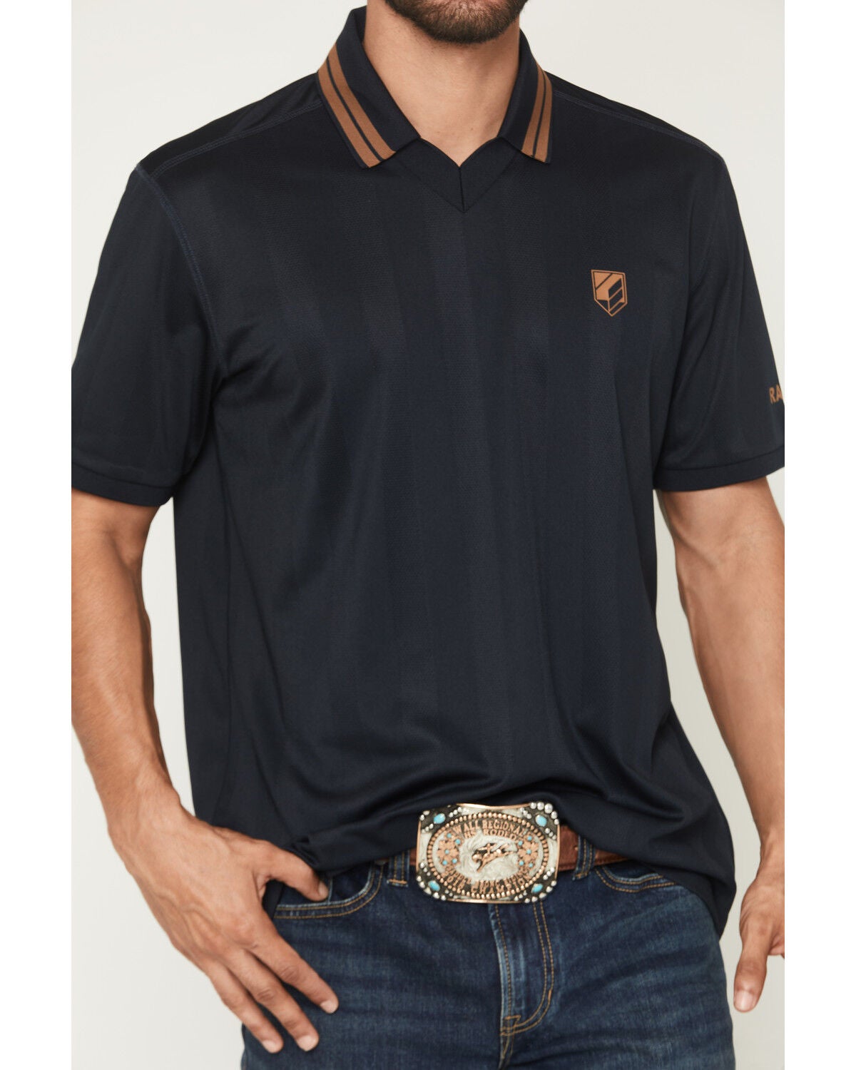 Image #3 - RANK 45&reg; Men's Hoss Jersey Short Sleeve V-Neck Stretch Polo Shirt, Navy, hi-res