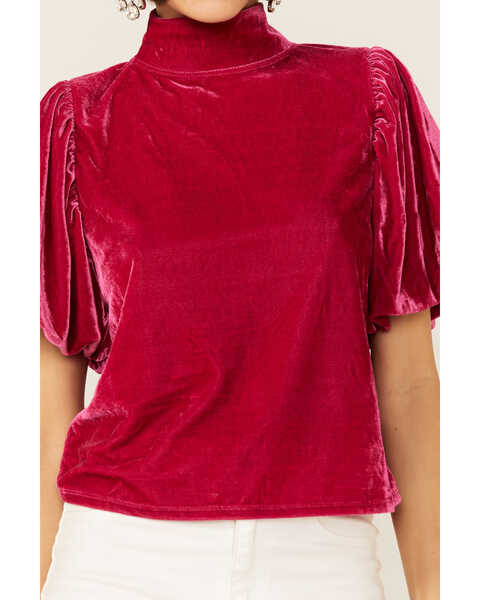 Image #2 - Free People Women's Velvet Knit Claudia Puff Short Sleeve Tee , Pink, hi-res