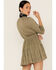 Lush Women's Tie Front Cutout Tiered Long Sleeve Dress, Olive, hi-res