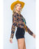 Ryan Michael Women's Aspen Southwestern Silk Print Long Sleeve Pearl Snap Western Shirt , Grey, hi-res