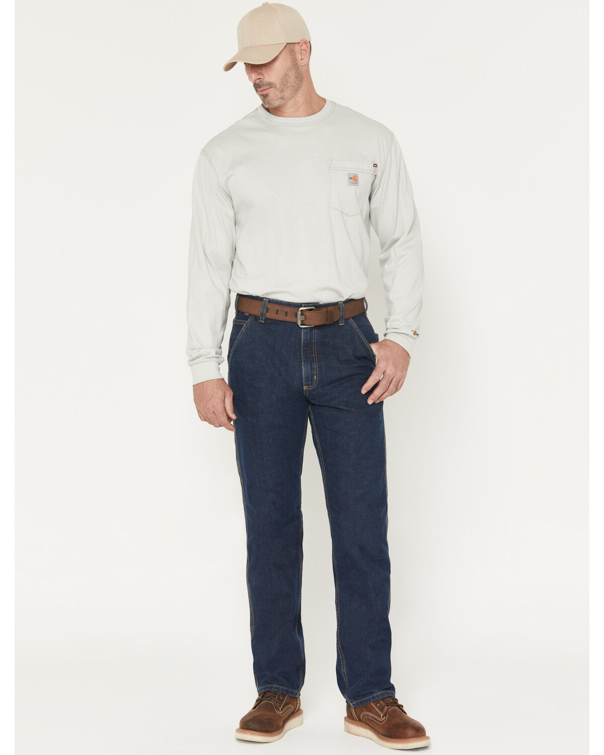 Image #1 - Carhartt Men's FR Loose Straight Dungaree Rigid Denim Jeans, Medium Wash, hi-res
