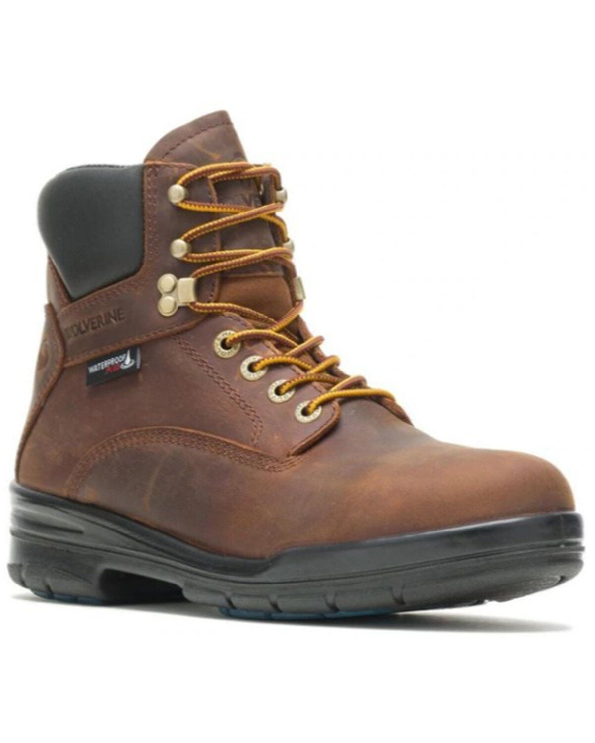 Wolverine Men's DuraShock Waterproof Lace-Up Work Boot - Steel Toe, Dark Brown, hi-res
