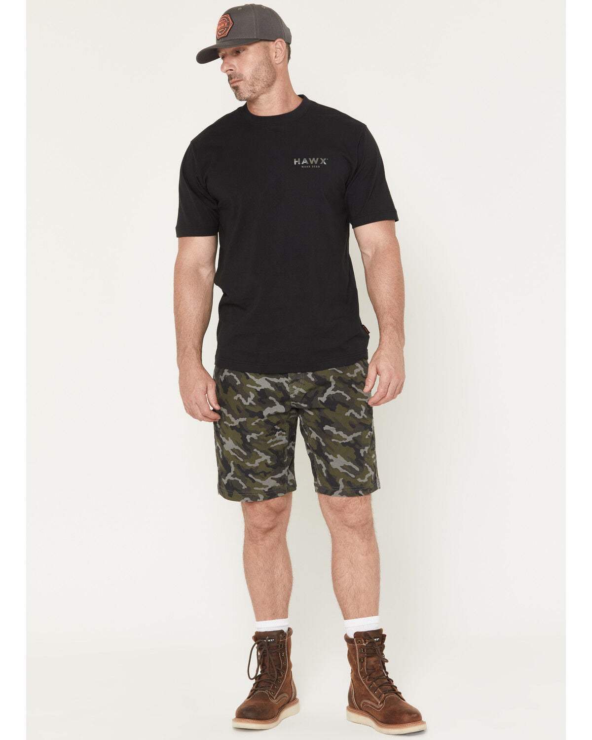 Hawx Men's Chip Camo Print Flat Front Work Shorts, Camouflage, hi-res