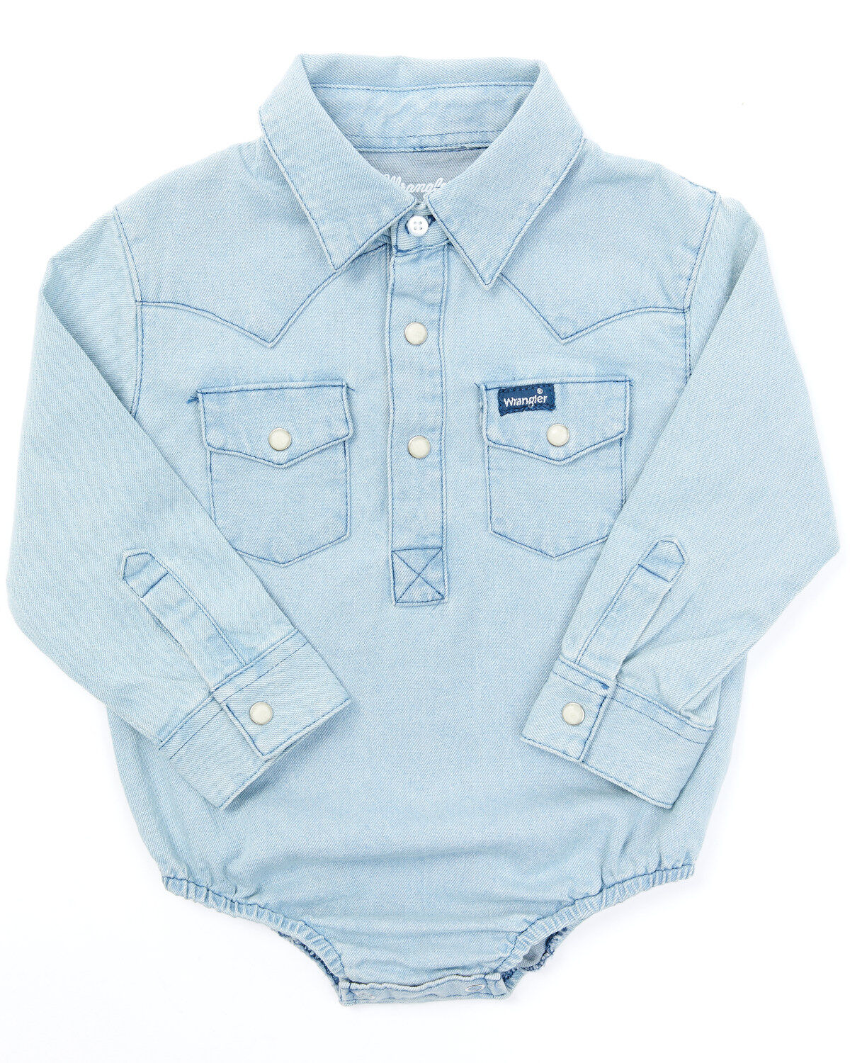 Image #1 - Wrangler Infant Boys' Long Sleeve Collared Onesie, Blue, hi-res