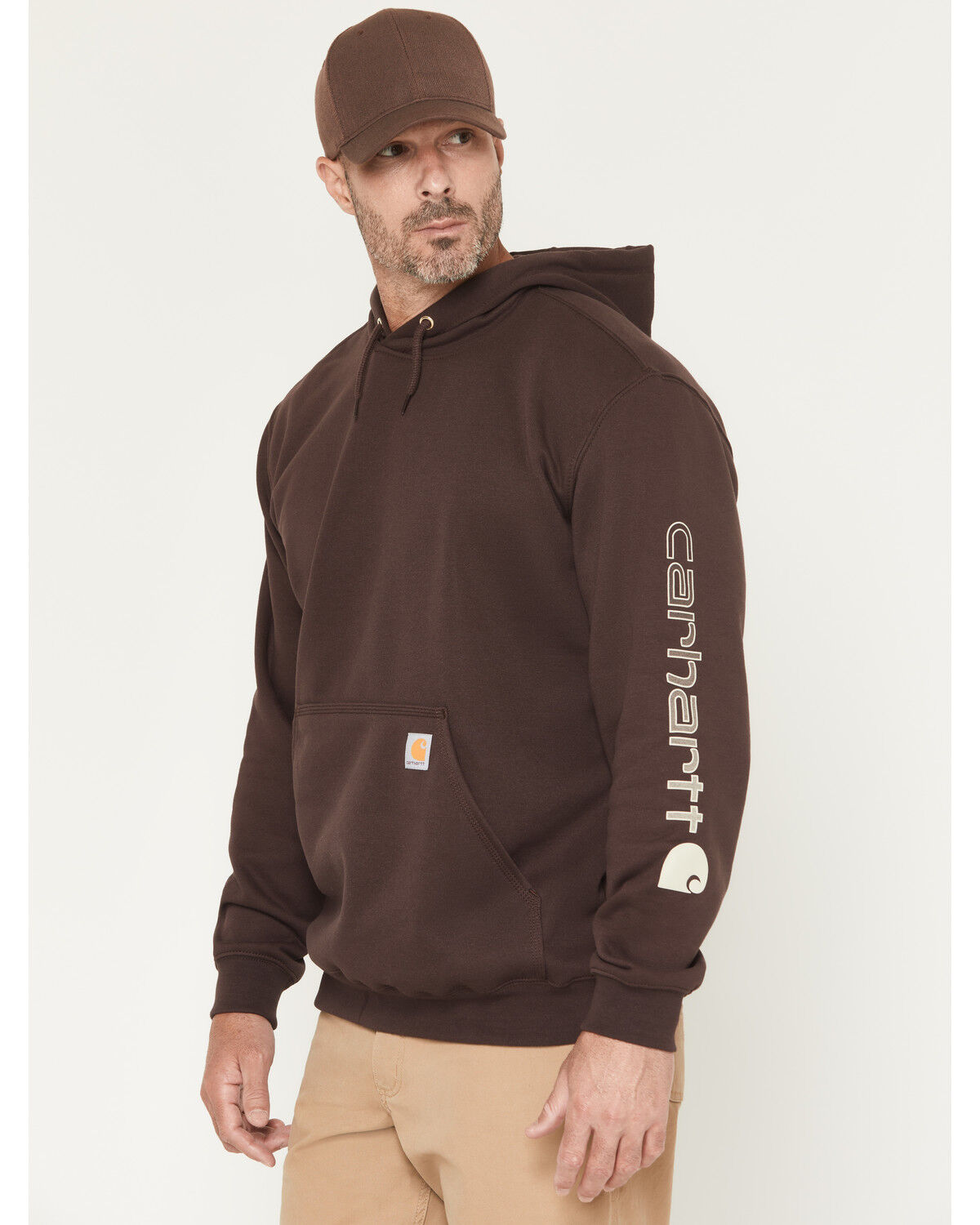 Image #2 - Carhartt Men's Loose Fit Midweight Logo Sleeve Graphic Hooded Sweatshirt, Dark Brown, hi-res