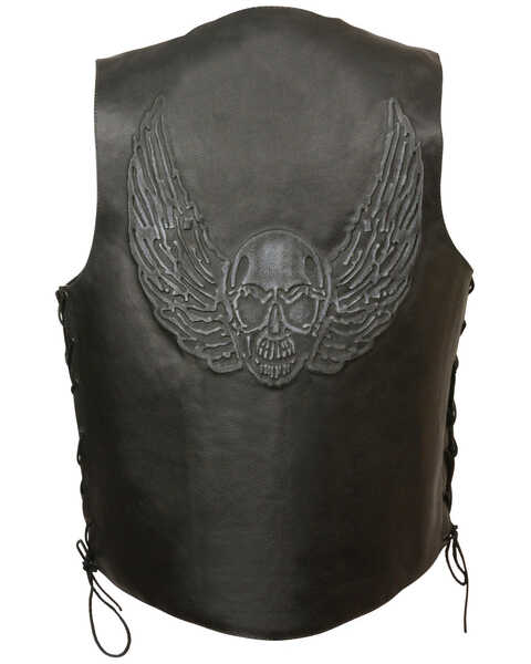 Image #2 - Milwaukee Leather Men's Side Lace Skull & Wings Vest - 4X, Black, hi-res