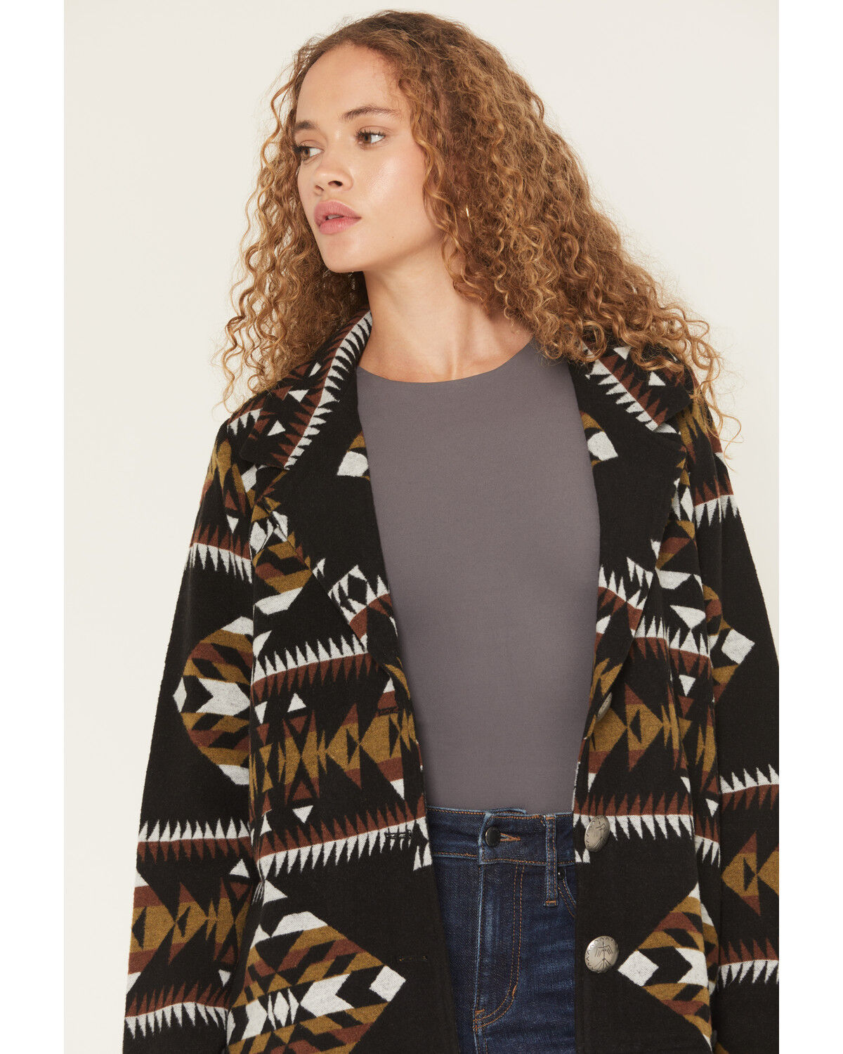 Image #3 - Cotton & Rye Women's Boot Barn Exclusive Southwestern Print Blazer, Dark Brown, hi-res