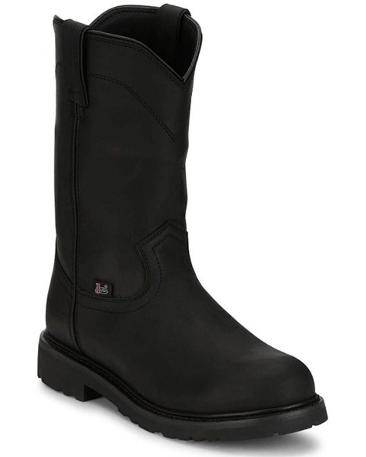 Image #1 - Justin Men's 11" Dorsal Waterproof Work Boots - Steel Toe, Black, hi-res