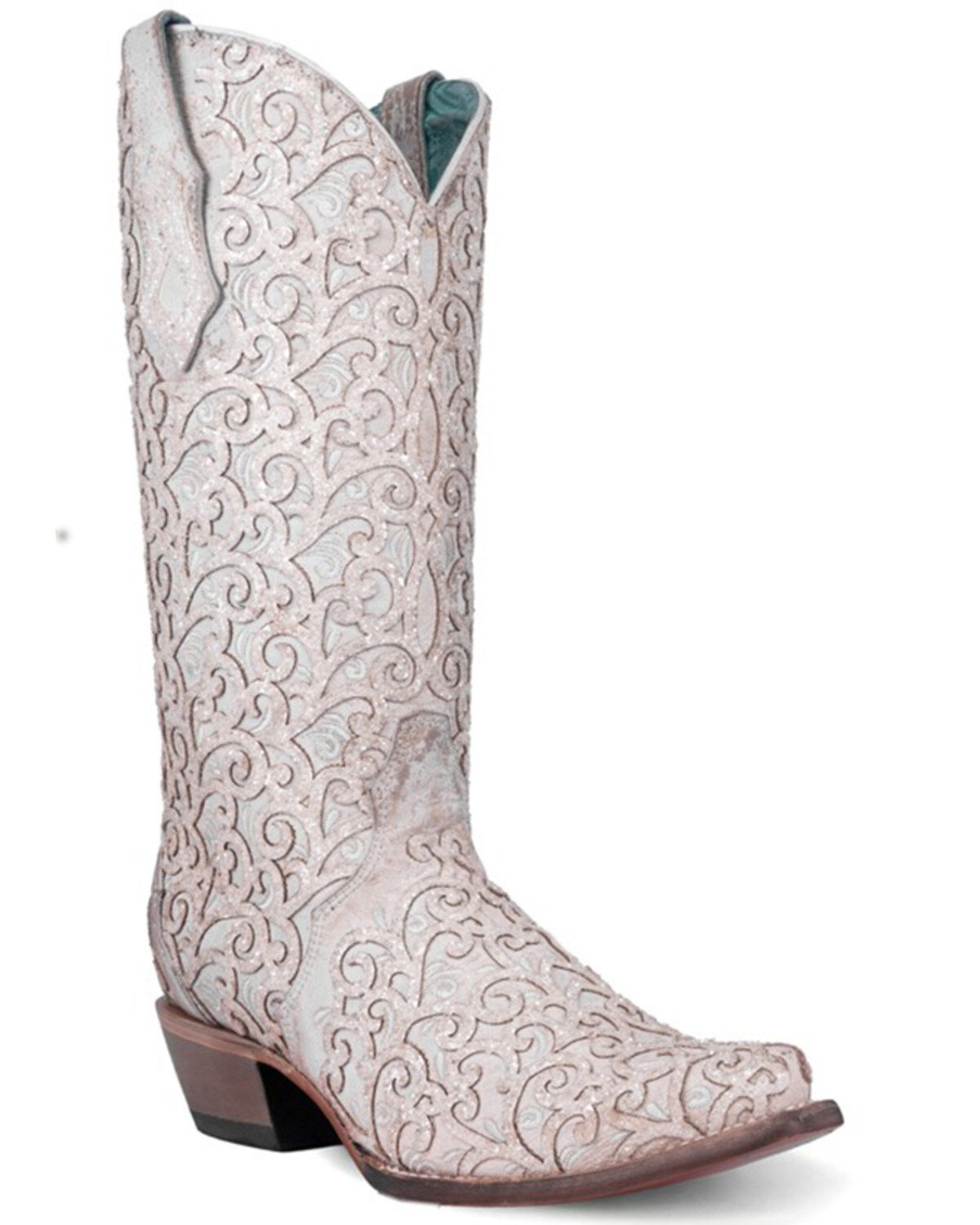 Image #1 - Corral Women's Glitter Overlay Western Boots - Snip Toe, White, hi-res