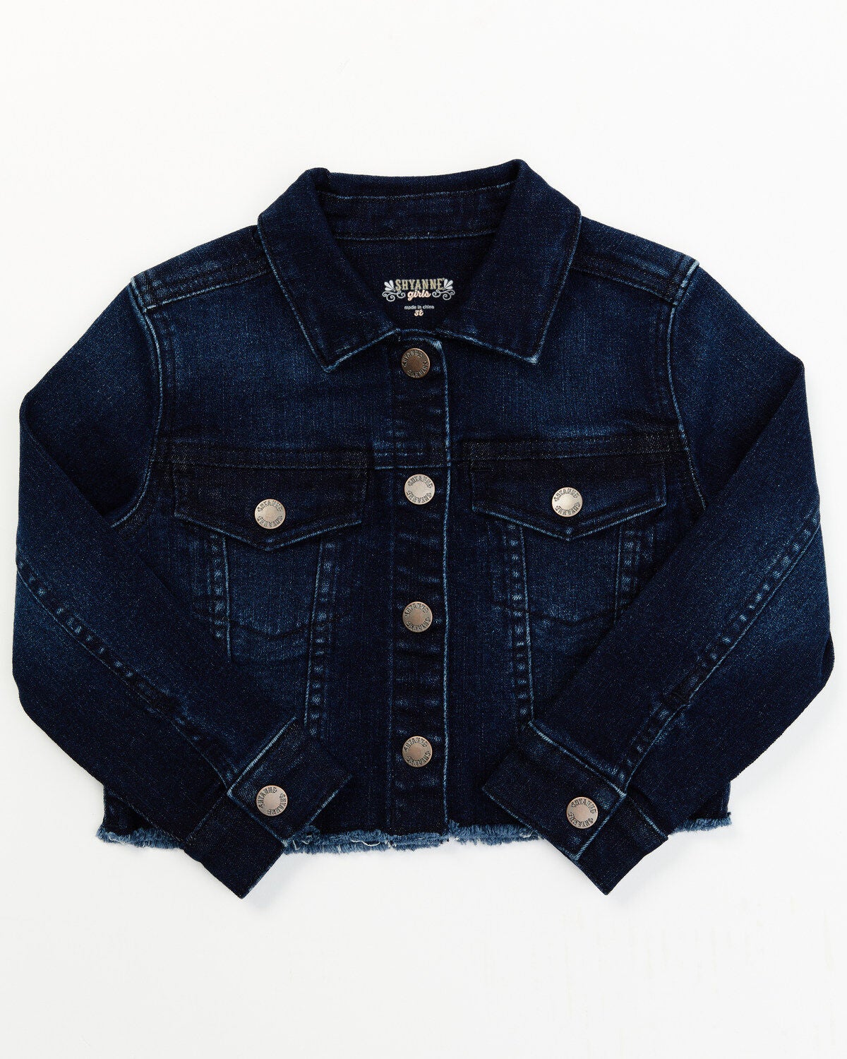 Shyanne Toddler Girls Kent Dark Wash Frayed Denim Jacket, Dark Wash, hi-res