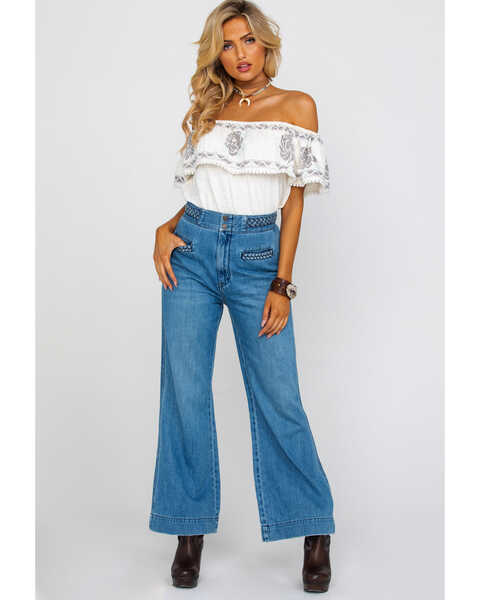 Image #6 - Free People Women's Seasons In The Sun Jeans , Blue, hi-res
