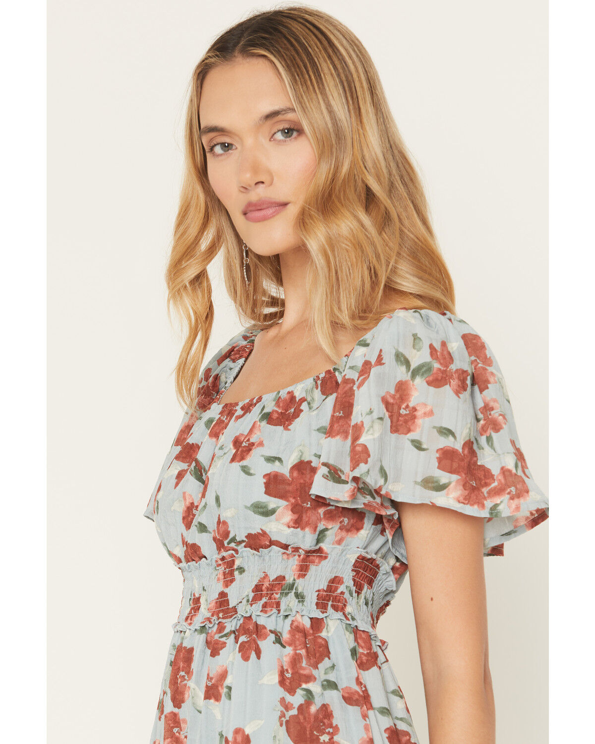 Wild Moss Women's Floral Print Ruffle Midi Dress