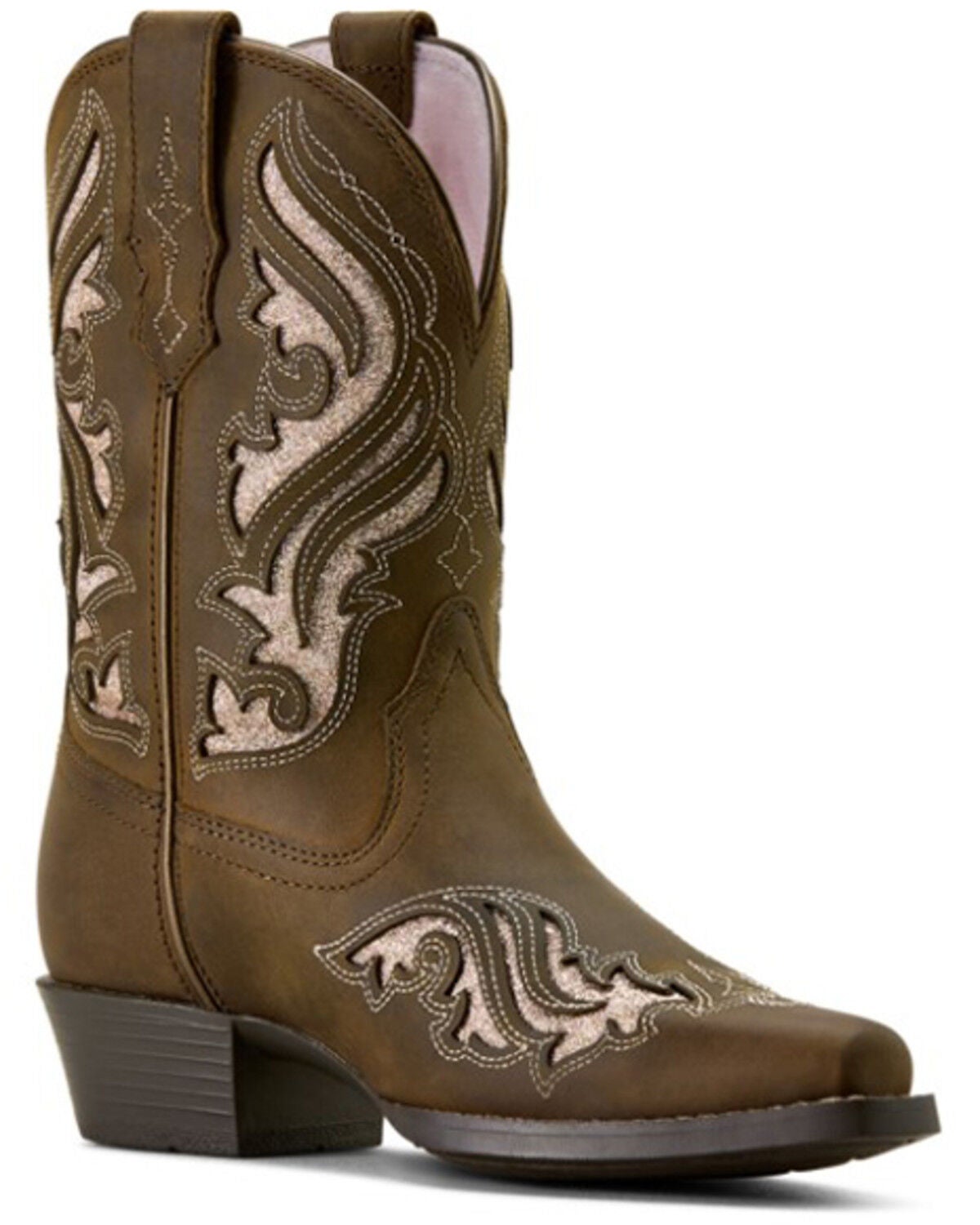Image #1 - Ariat Girls' Fashion Bliss Inlay Western Boots - Snip Toe, Brown, hi-res
