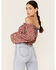 Beyond The Radar Women's Ditsy Smocked Peasant Top, Burgundy, hi-res