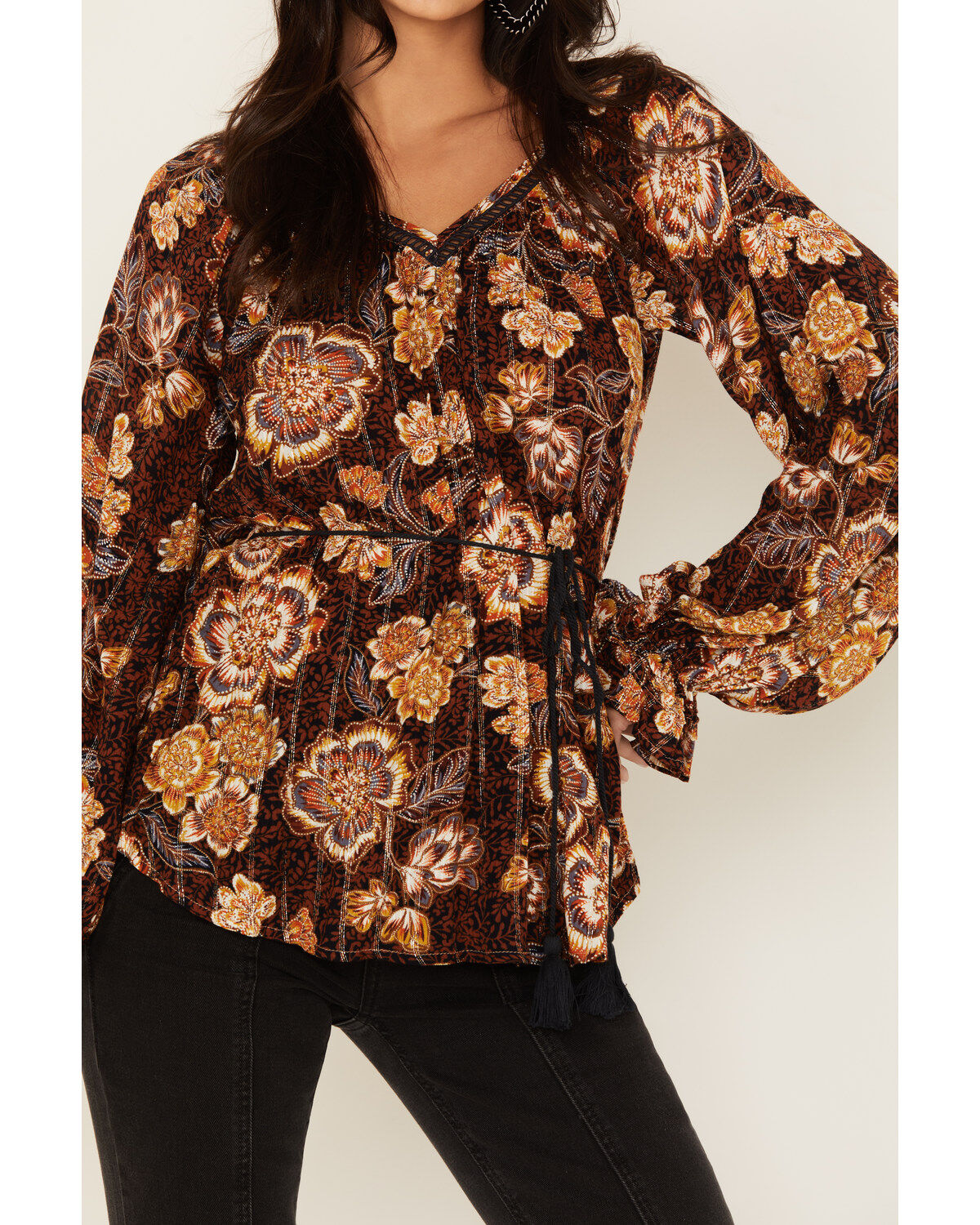 Image #3 - Shyanne Women's Belted Peasant Top, Dark Blue, hi-res