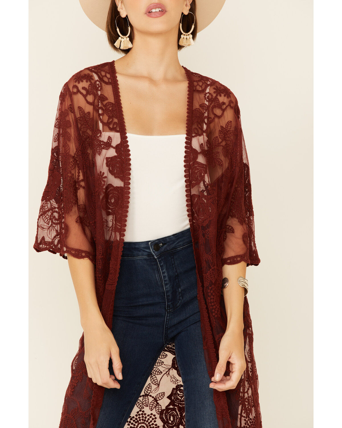 Image #3 - Shyanne Women's Lace Duster Kimono, Chocolate, hi-res