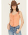 Image #1 - Rock & Roll Denim Women's Embroidered Corset Tank, Orange, hi-res