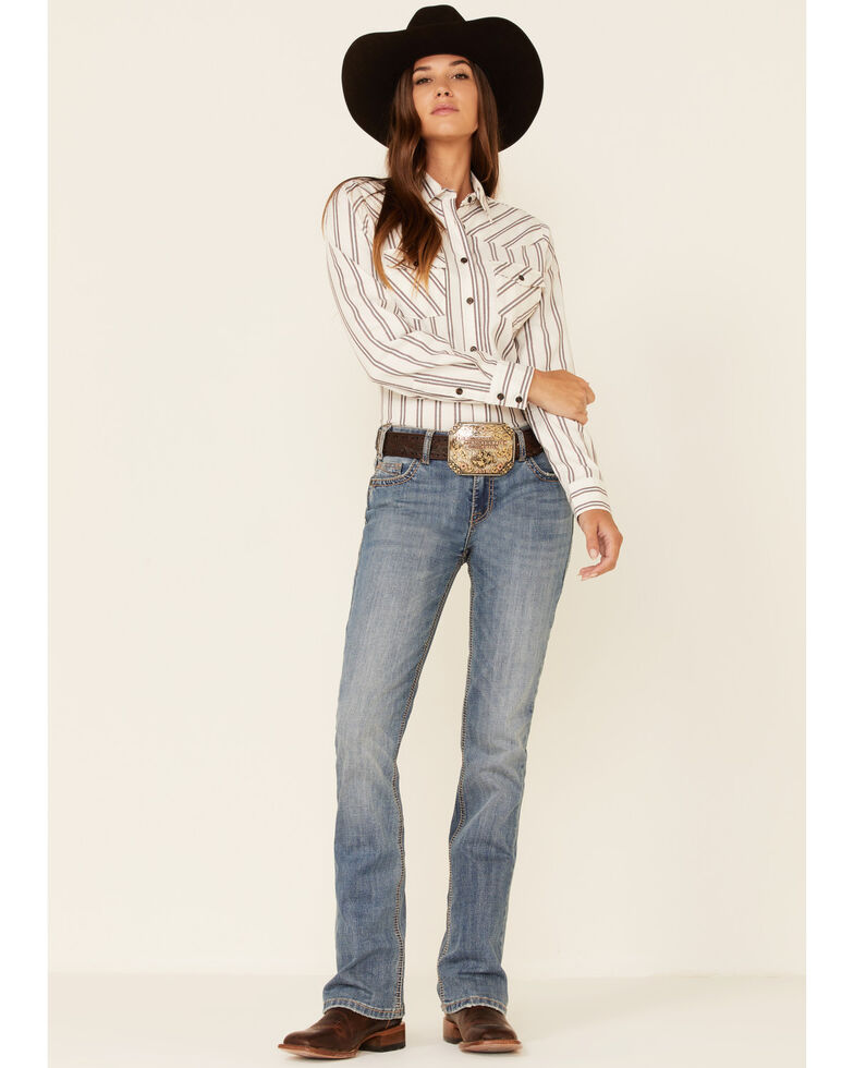 Shyanne Women S Ivory Stripe Button Down Western Core Riding Shirt Boot Barn