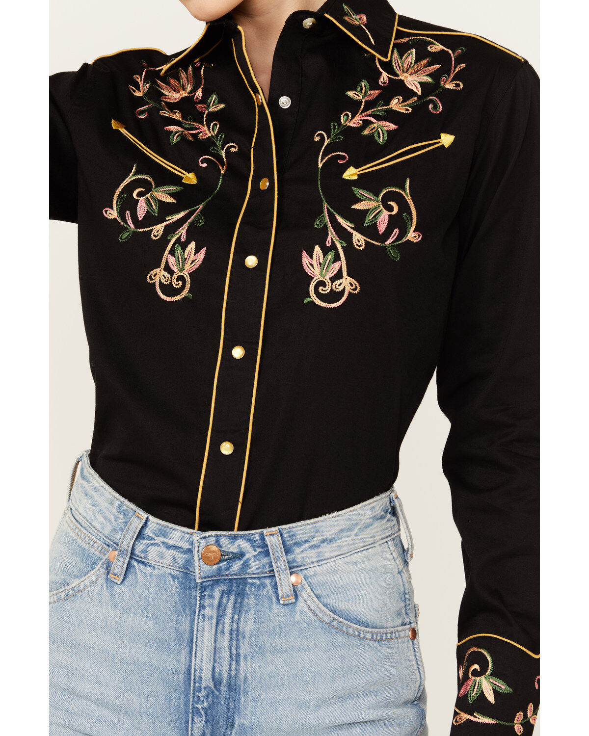 Image #3 - Rockmount Ranchwear Women's Floral Embroidered Long Sleeve Pearl Snap Western Shirt, , hi-res