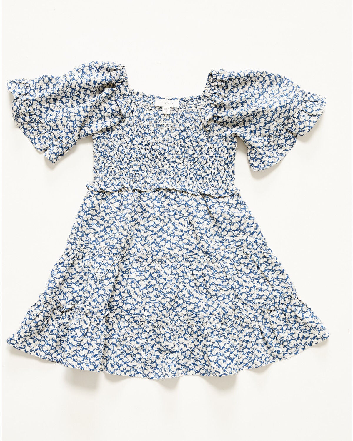 Yura Toddler Girls' Floral Print Short Sleeve Dress, White, hi-res