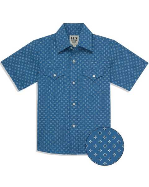 Ely Walker Boys' Bandana Print Short Sleeve Pearl Snap Western Shirt , Blue, hi-res