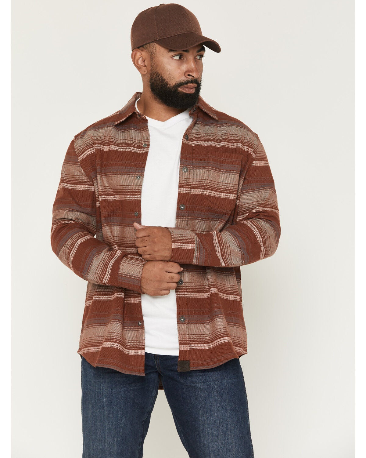Dakota Grizzly Men's Ambrose Striped Long Sleeve Button-Down Flannel Shirt, Rust Copper, hi-res