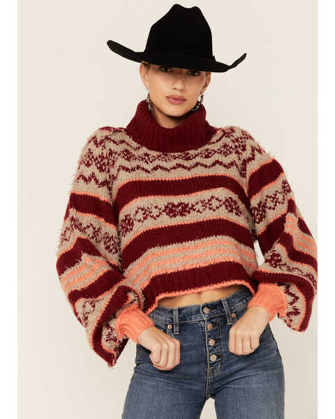 Free People Women's Check Me Out Sweater, Red, hi-res