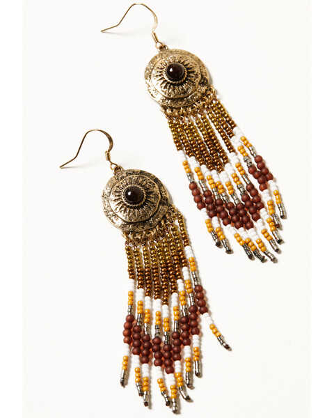 Image #2 - Shyanne Women's Summer Moon Antique Gold Concho Seed Bead Earrings , Gold, hi-res