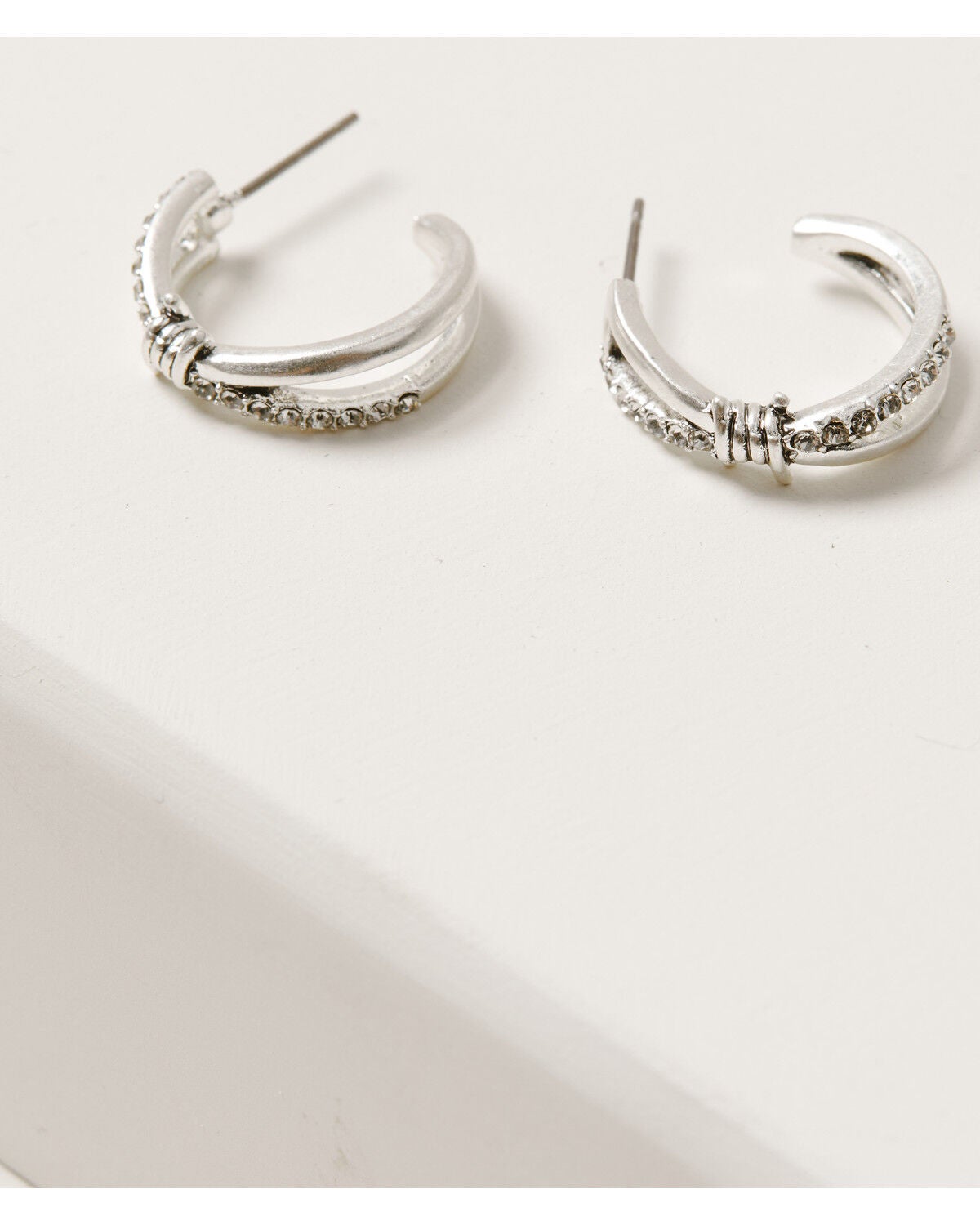 Image #1 - Lainey Wilson Women's Barbed Wire Embellished Hoop Earrings, Silver, hi-res