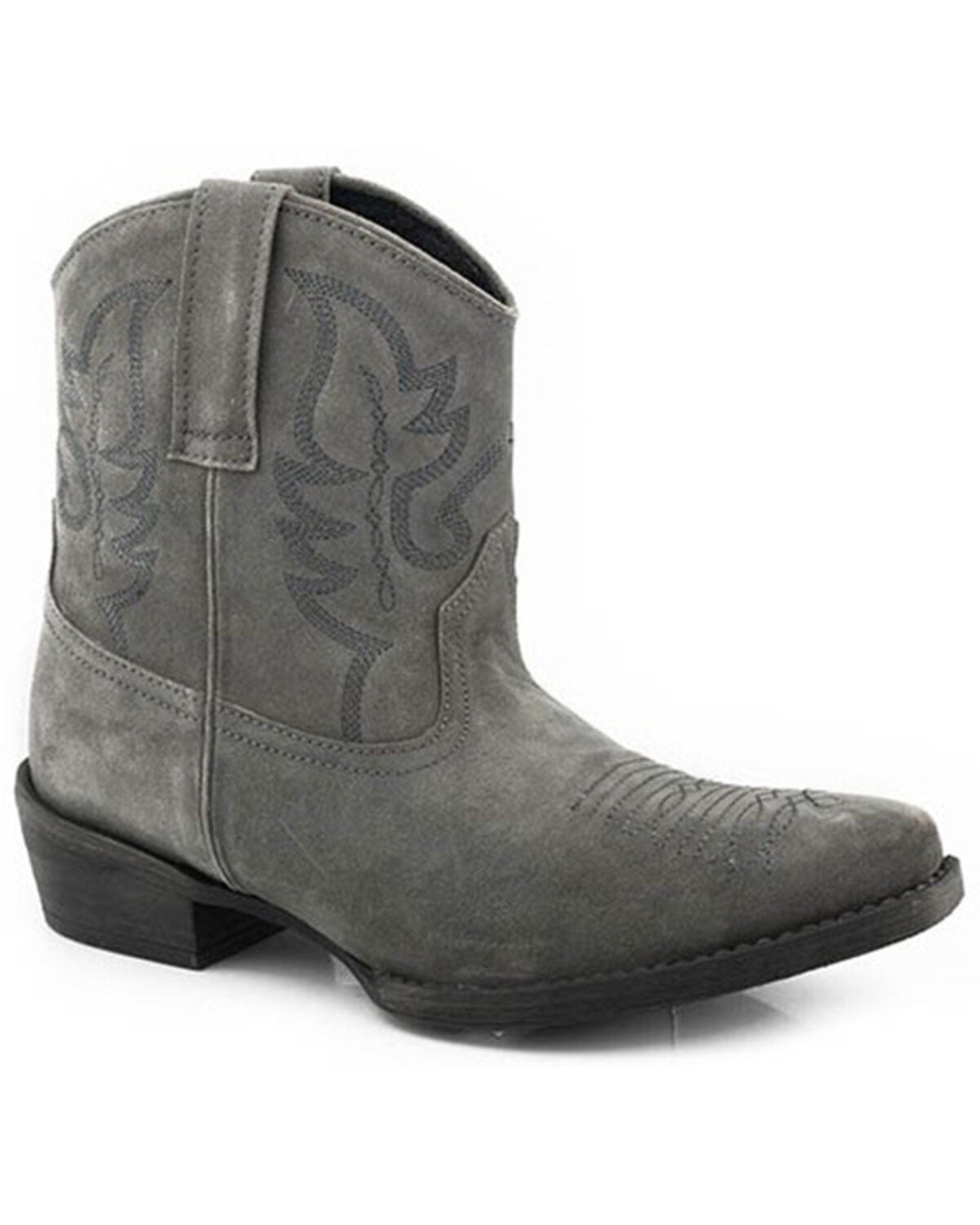Roper Women's Dusty II Cow Suede Western Booties - Snip Toe, Grey, hi-res