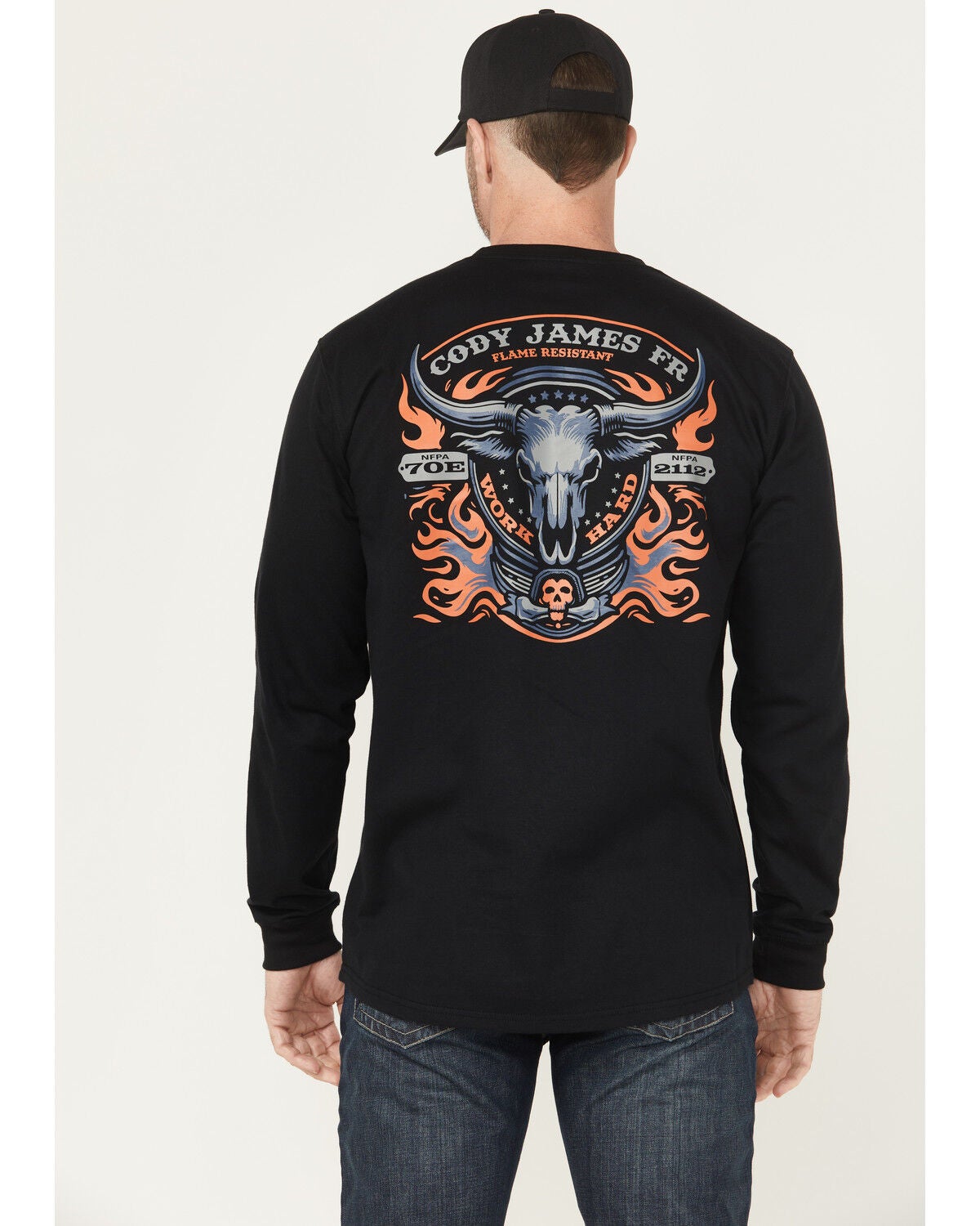 Cody James Men's FR Bull Long Sleeve Graphic Work T-Shirt, Black, hi-res