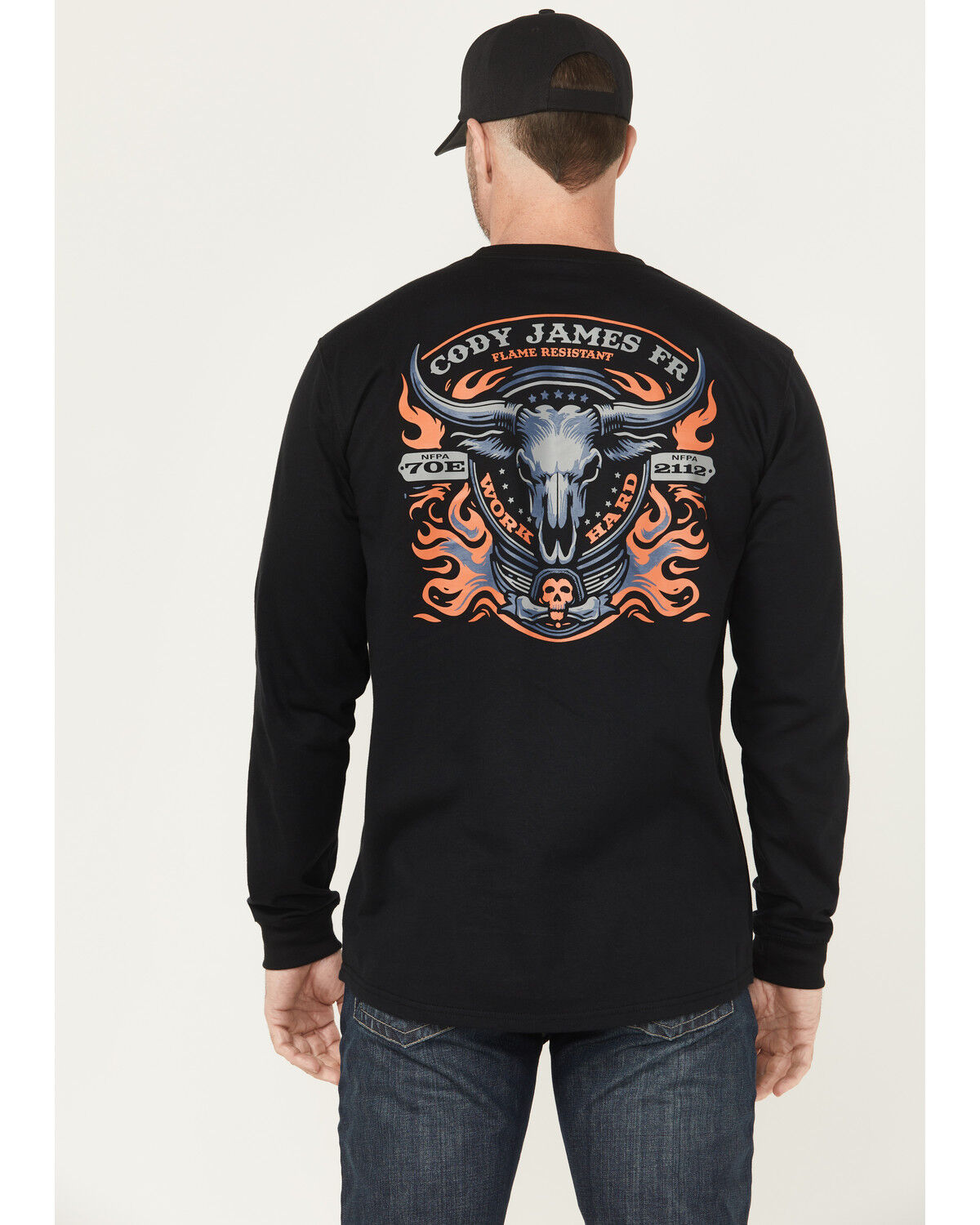 Image #1 - Cody James Men's FR Bull Long Sleeve Graphic Work T-Shirt, Black, hi-res