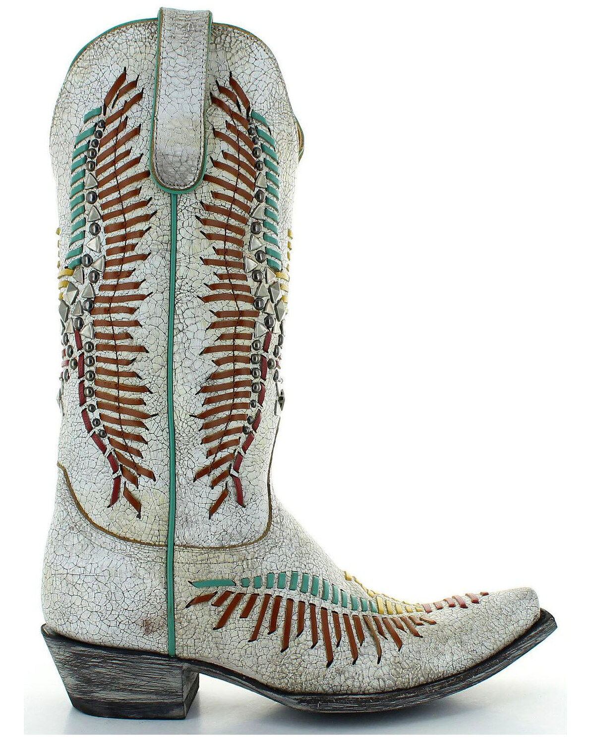 Image #3 - Old Gringo Women's Harper Hand Woven Western Boots - Snip Toe, White, hi-res