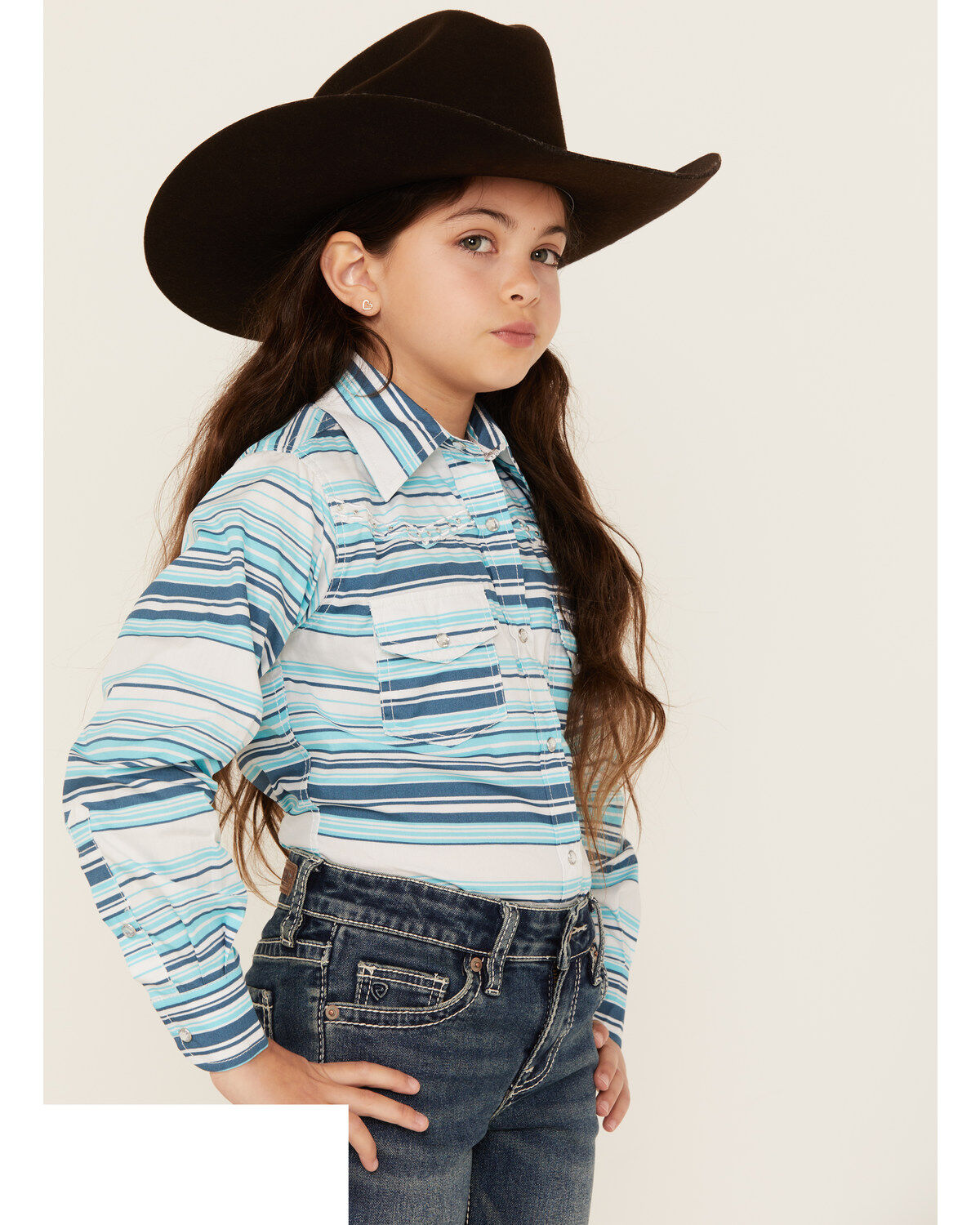 Image #3 - Cowgirl Hardware Girls' Beach Serape Striped Long Sleeve Snap Western Shirt, , hi-res
