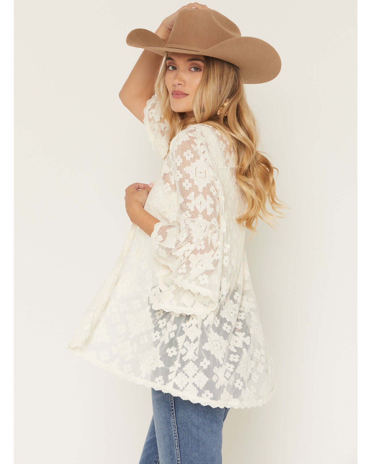 Image #3 - Shyanne Women's Hester Lace Flutter Sleeve Kimono, Cream, hi-res