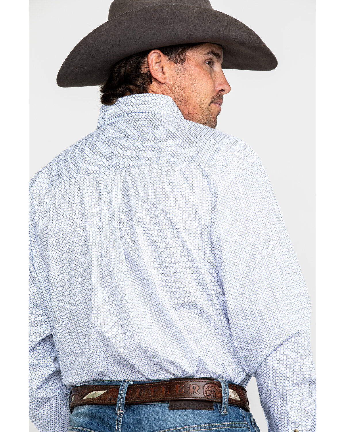 Image #2 - George Strait by Wrangler Men's White Geo Print Long Sleeve Western Shirt, White, hi-res