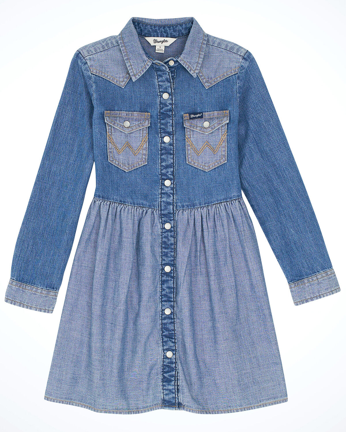 Image #1 - Wrangler Infant Girls' Two Tone Long Sleeve Dress, Blue, hi-res