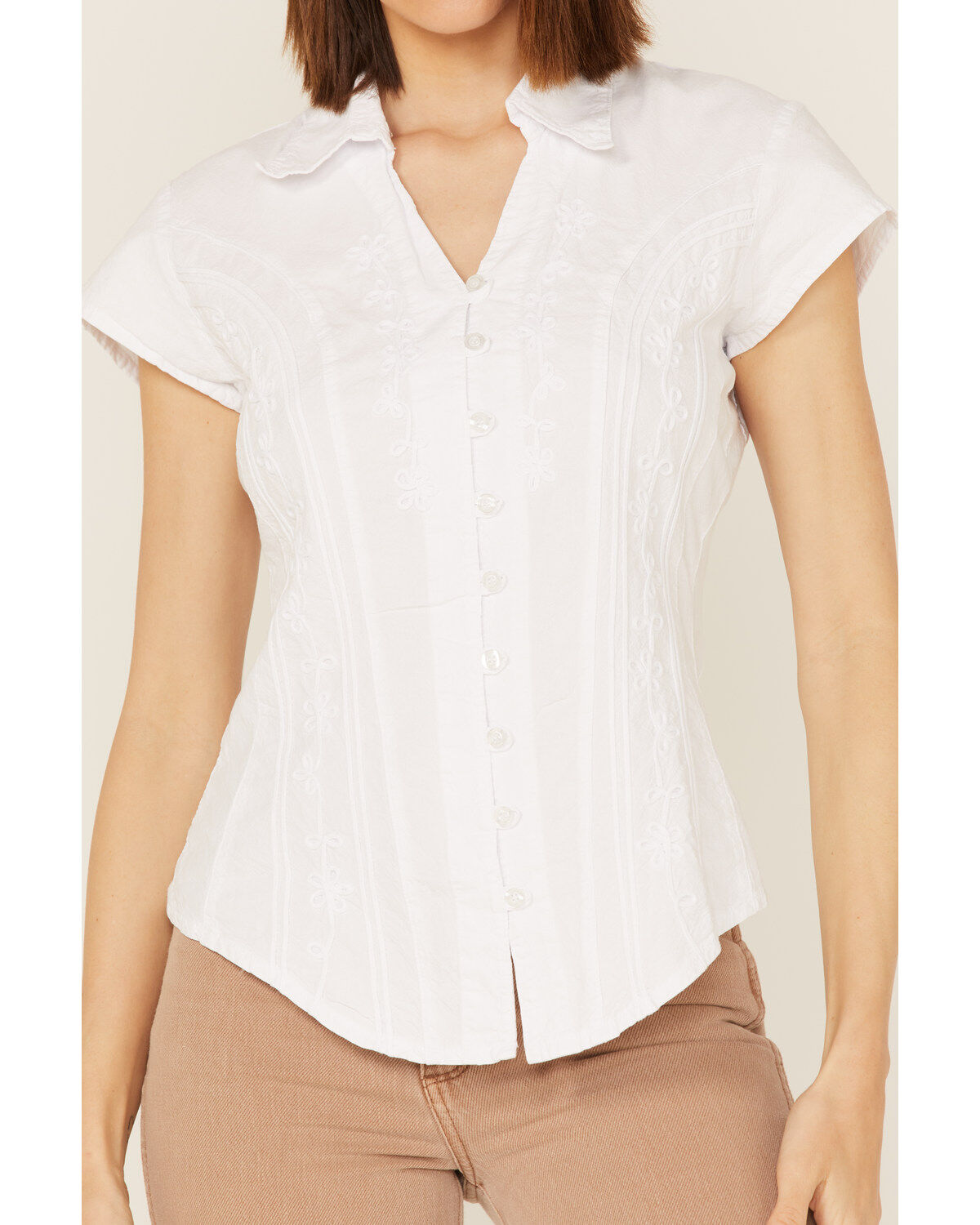 Image #2 - Scully Women's Cap Sleeve Cantina Shirt, White, hi-res