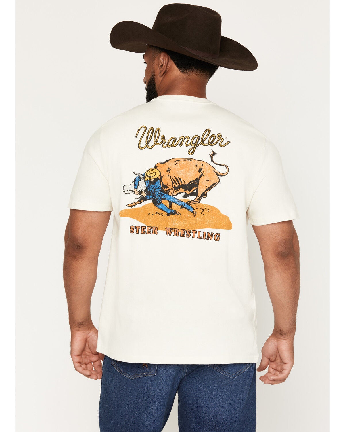 Image #1 - Wrangler Men's Steer Wrestling Short Sleeve Graphic T-Shirt, Cream, hi-res
