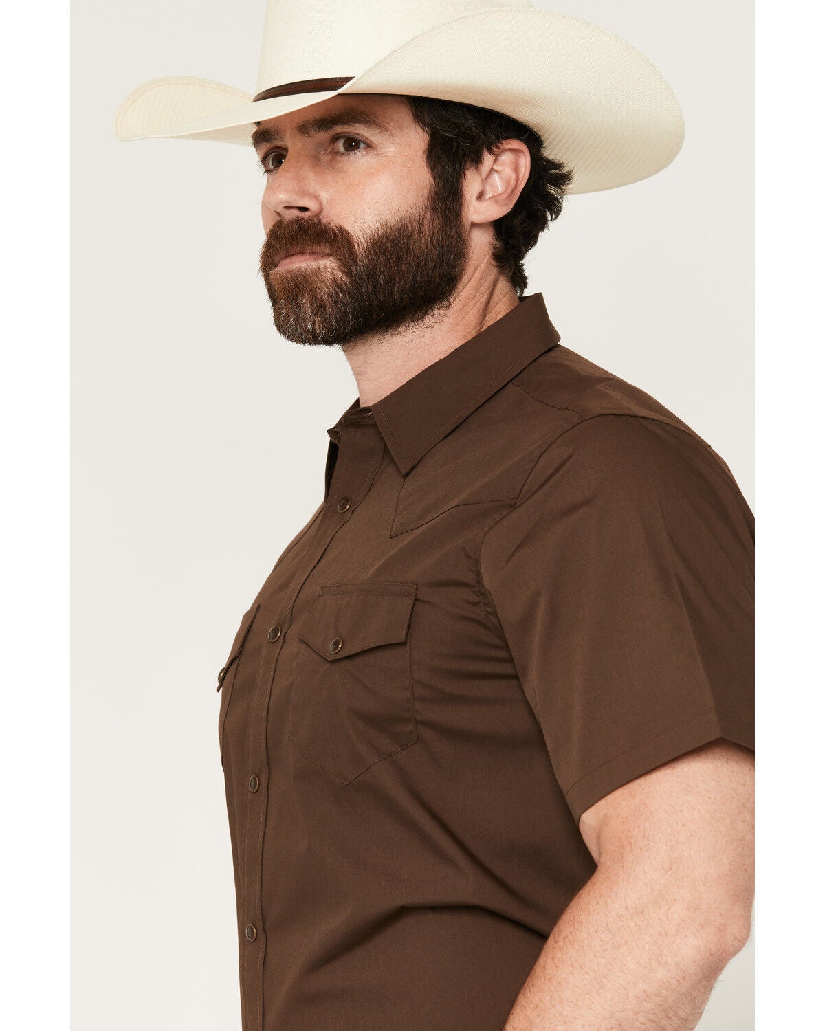 Image #2 - Gibson Trading Co Men's Solid Short Sleeve Snap Western Shirt, Dark Brown, hi-res